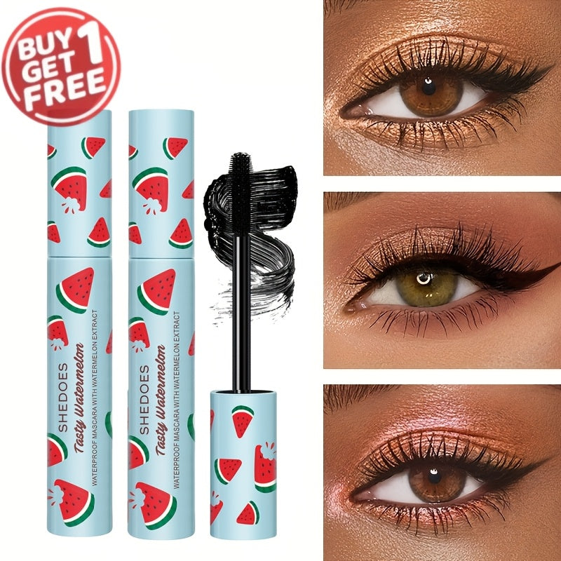 Buy One Get One Free 2pcs Watermelon Mascara Waterproof Lengthened Thickened Curled Natural Extension Long-lasting Hold Suitable for Beginners