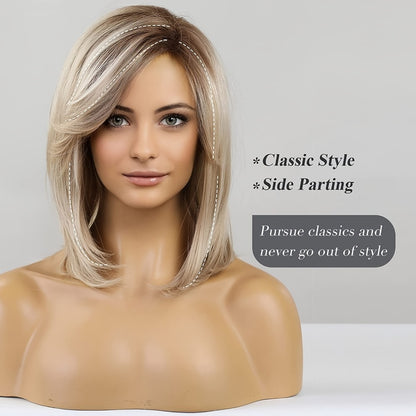 Synthetic Wig Short Straight Platinum Blonde Mixed White Golden 16 Inch Rose Net Cap Adjustable Mechanism Head Cover Women Daily Wear Costume Cosplay Lightweight