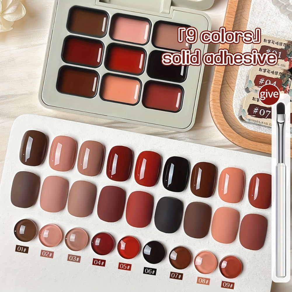 MORDDA 9psc Palette Solid Gel Polish Set, Autumn Harvest Collection, High Saturation, Long-Lasting, Alcohol-Free Gel Nail Polish Kit, For Home And Salon, Ideal For Christmas And Holiday Gifts