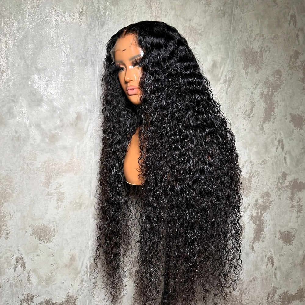 13x4 Deep Curly Lace Wig Black Coily Curly Wig High-Temperature Fiber Transparent Lace Front Wig Deep Curly Lace Front Wig Natural Black 180 Density Wig For Women 28 Inch