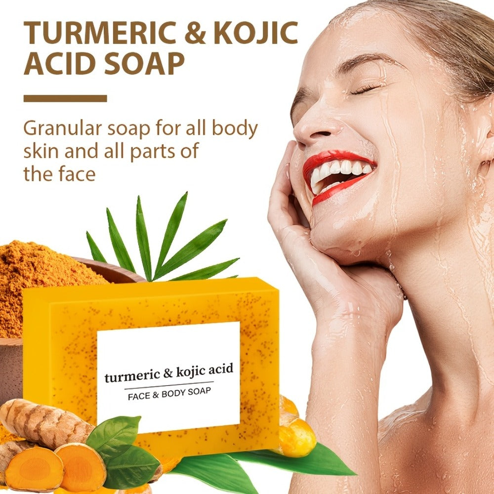 12*100G Turmeric Kojic Acid Soaps with 4 Bubble Nets - Ginger, Lemon & Kojic Acid for Skin, Handmade & Moisturizing, Gentle & Non-Irritating, Ideal Gift, Travel-Ready, Unisex