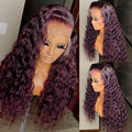 200% Density Burgundy Curly Deep Wave Frontal Wig Glueless HD Transparent Lace Front with Pre-Plucked Hair - 99J Bleached Knots Look Suitable for Women, Long-Lasting Volume & of Application