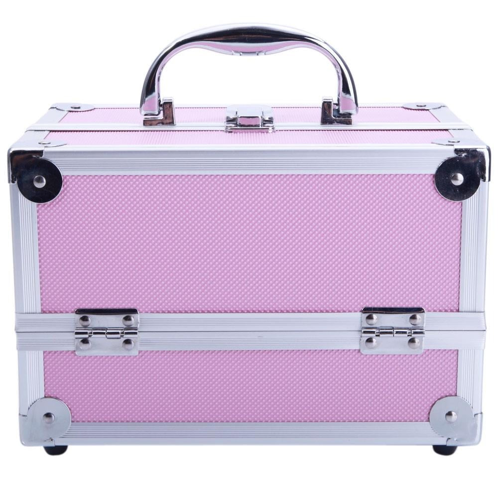 Professional Makeup Train Case, Large Capacity Aluminum Cosmetic Trolley Organizer, Portable Jewelry Storage Box with Adjustable Dividers & Lockable Keys, Travel Makeup Artist Tool Box
