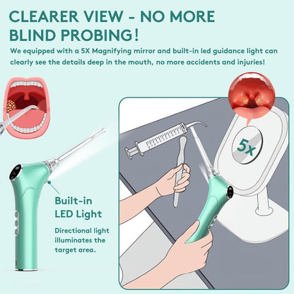 Tonsil Stone Remover Electric Vacuum Kit — Built-In LED Light, 3 Suction Modes, 5X Magnifying Mirror, Oral Irrigator for Effective Tonsil Stone Removal at Home