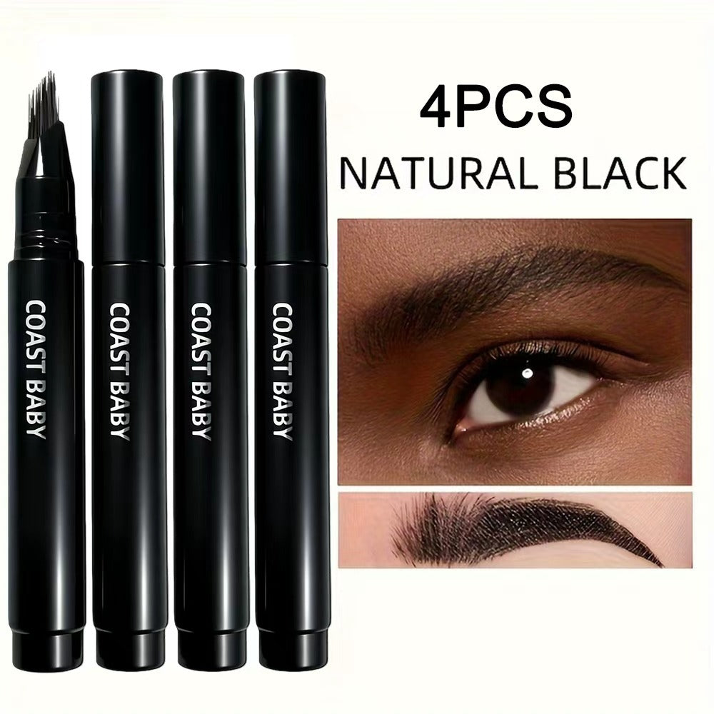 Eyebrow Pencil Set 4 Pack Multi-Fork Tip Waterproof Hair Stroke Brow Pen - Smudge-Proof Long-Lasting Microblading Effect Hairline Filler for Sparse Brows Beginner-Friendly 4 Colors