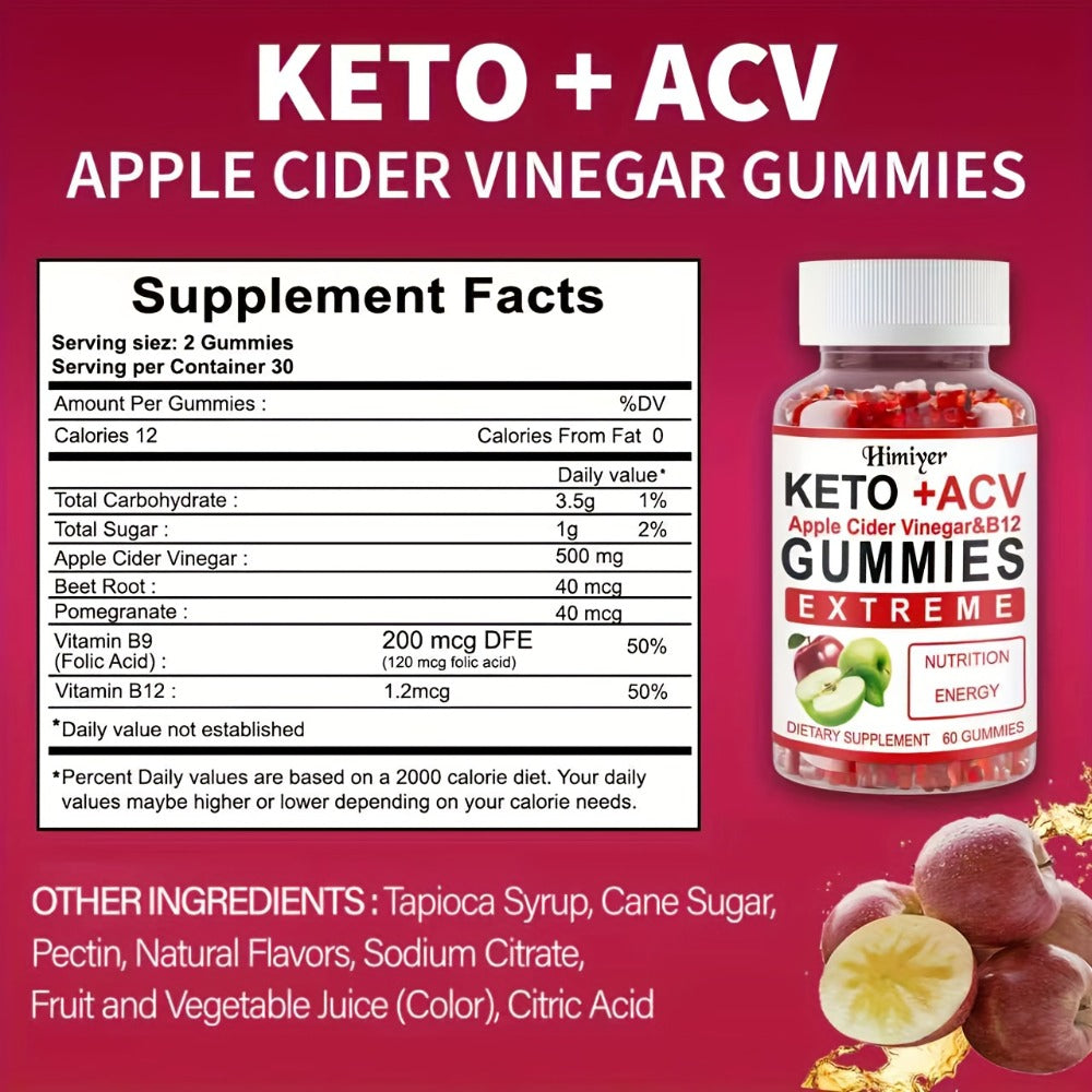 [Keto ACV Gummies] 1/2pcs Keto ACV Gummies - Apple Cider Vinegar Formulated With Pomegranate Beet Juice Powder B12 Vegan 60 Gummys, High-Quality Apple Cider Vinegar Is Rich In Vitamins B And C, Supplementing Vitamin Nutrition, Gut Healthy &