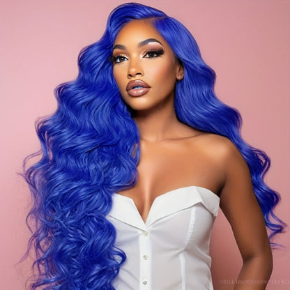 HD Lace Front Wig Long Wavy Synthetic 13x4 200% Density Glueless Pre-Plucked Ombre Blonde Blue Mixed Color Women Party 32 Inch