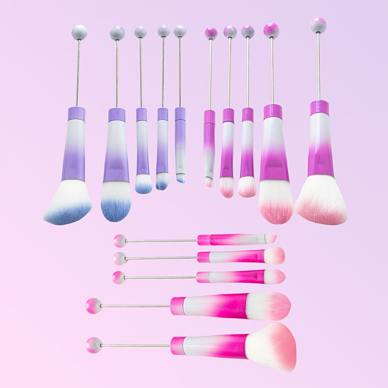 15pcs Metal Handle Beadable MakeupBrush Set, BeautyTools, IncludesPowder Blusher Brush, Slant Head Eye, Weddings, Anniversary, Birthday Girl Best Friend Teacher'S Day, Halloween, Christmas Gifts, Party Supply