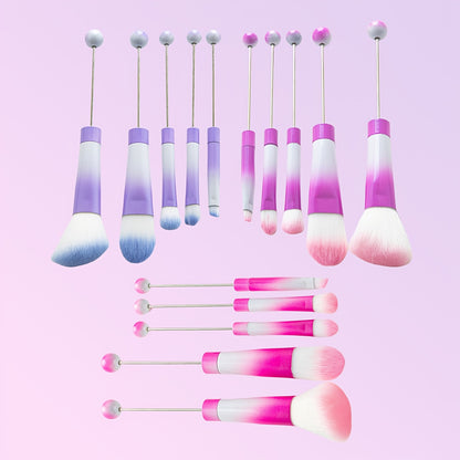 Beadable Makeup Brush Set 15PCS Metal Handle - DIY Customizable Beauty Brushes with Powder Blusher Eye Shadow Slant Brushes - Unique Gift for Women Girls Birthday Wedding Christmas Party