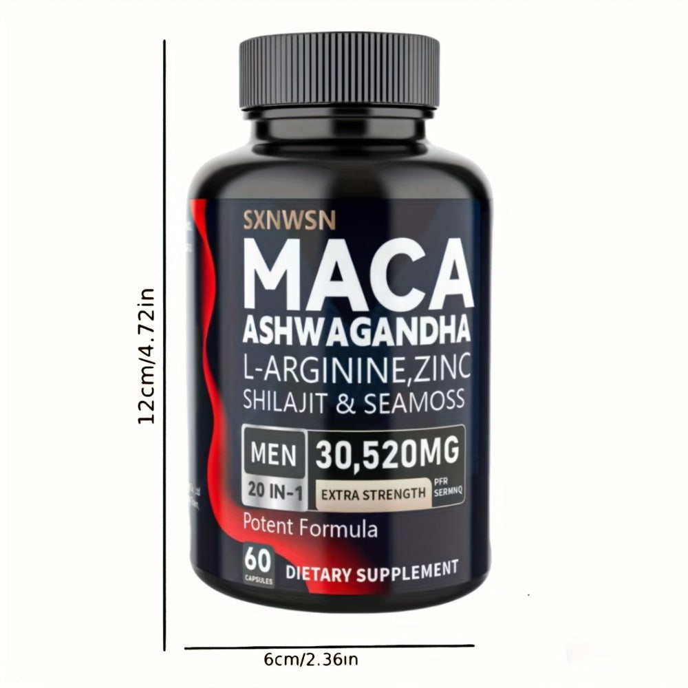 60 Ashwagandha Capsules Maca Capsules, Ashwagandha Maca Root Sea Moss Shilajit L-Arginine L-Citrulline;Assists with Stress, Mood, Supplement for Men And Women