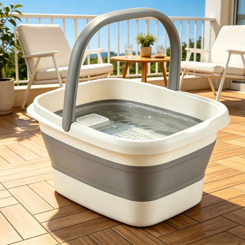 1 Pack Collapsible Foot Bath Basin for Soaking Feet, Foot Soak Tub, Plastic Foot Bucket with Handles And Massage Acupoint for Relief, Pedicure, Home Spa, Available in Four Colors, Including Grey, Green, Pink And Yellow