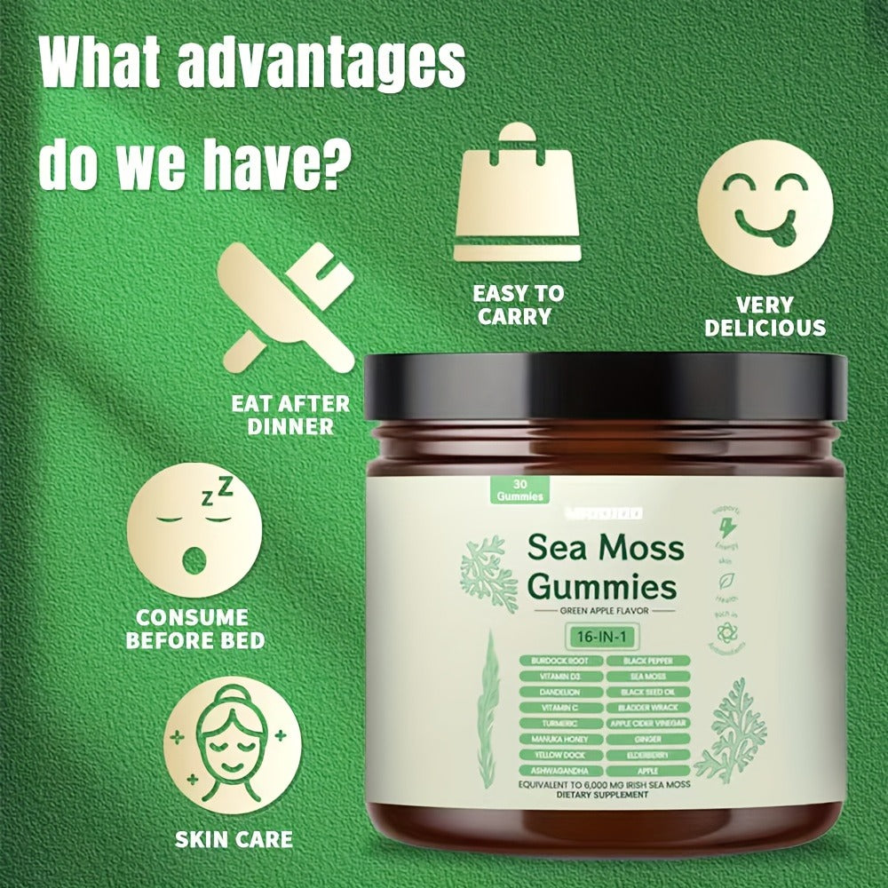 Sea Moss, Turmeric, Ashwagandha, Black Seed And Other Herbal Essence, 30gummies/60gummies