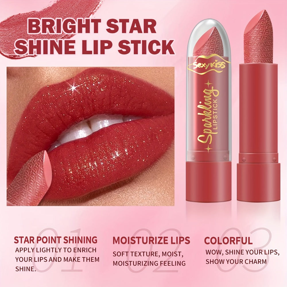 Shimmer Lipstick Set 6PCS in Gift Box - Glossy Shimmering Water-Resistant Long-Lasting Lip Color Assorted Shades for All Skin Tones Buildable Pigment Lipstick Collection for Women