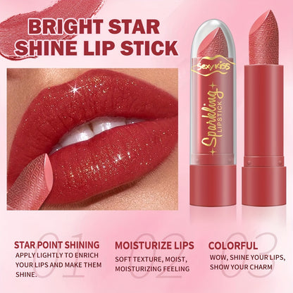 Shimmer Lipstick Set 6PCS in Gift Box - Glossy Shimmering Water-Resistant Long-Lasting Lip Color Assorted Shades for All Skin Tones Buildable Pigment Lipstick Collection for Women