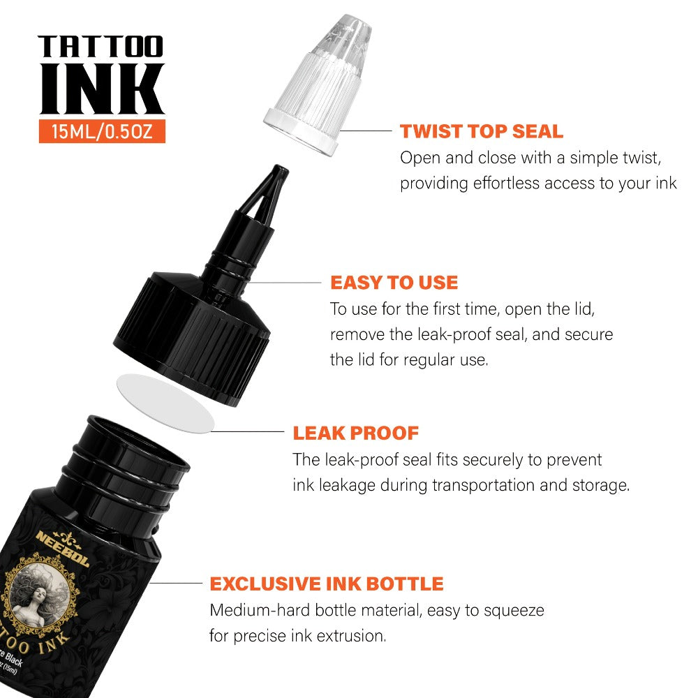 Tattoo Ink Set 14 & 21 Colors 0.5oz Per Bottle — Vibrant Long-Lasting Pigment Kit for All Tattoo Styles, Body Art & Permanent Makeup, Beginners & Professional Artists