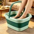 1 Pack Collapsible Foot Bath Basin for Soaking Feet, Foot Soak Tub, Plastic Foot Bucket with Handles And Massage Acupoint for Relief, Pedicure, Home Spa, Available in Four Colors, Including Grey, Green, Pink And Yellow