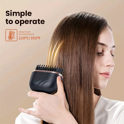 Mini Straightening Brush USB Rechargeable — Portable Flat Iron Hot Comb for Bangs, Travel Hair Straightener, Compact Styling Tool for Women, Students & Professionals