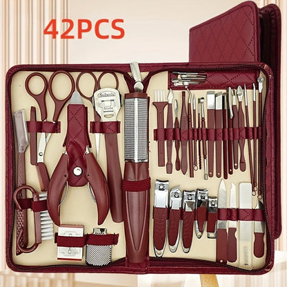 Professional Nail Pedicure Kit 42PCS Stainless Steel Nail Scissors Cuticle Nipper Ingrown Toenail Tools - Portable Travel Case Manicure Pedicure Set