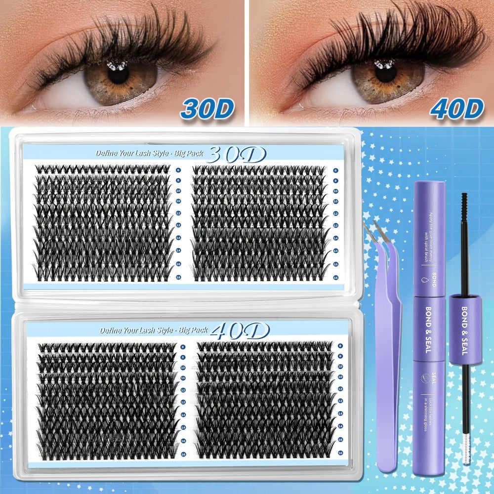 Glue/800pcs Wispy Lash Clusters Set 30D 40D Mixed Length 8-16Mm, Eyelash Extension Kit with 2-In-1 Bond & Seal Glue And Lash Tweezers, Long-Lasting Natural Fluffy Packaging Random Lashes for Everyday Wear, Travel & Events
