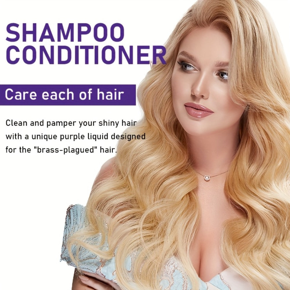 Purple Shampoo and Conditioner Set 2PCS - Toning Brass Neutralizer for Blonde, Silver & Platinum Hair - Strengthens Roots, Improves Shine & Flexibility, Color-Treated Hair Care