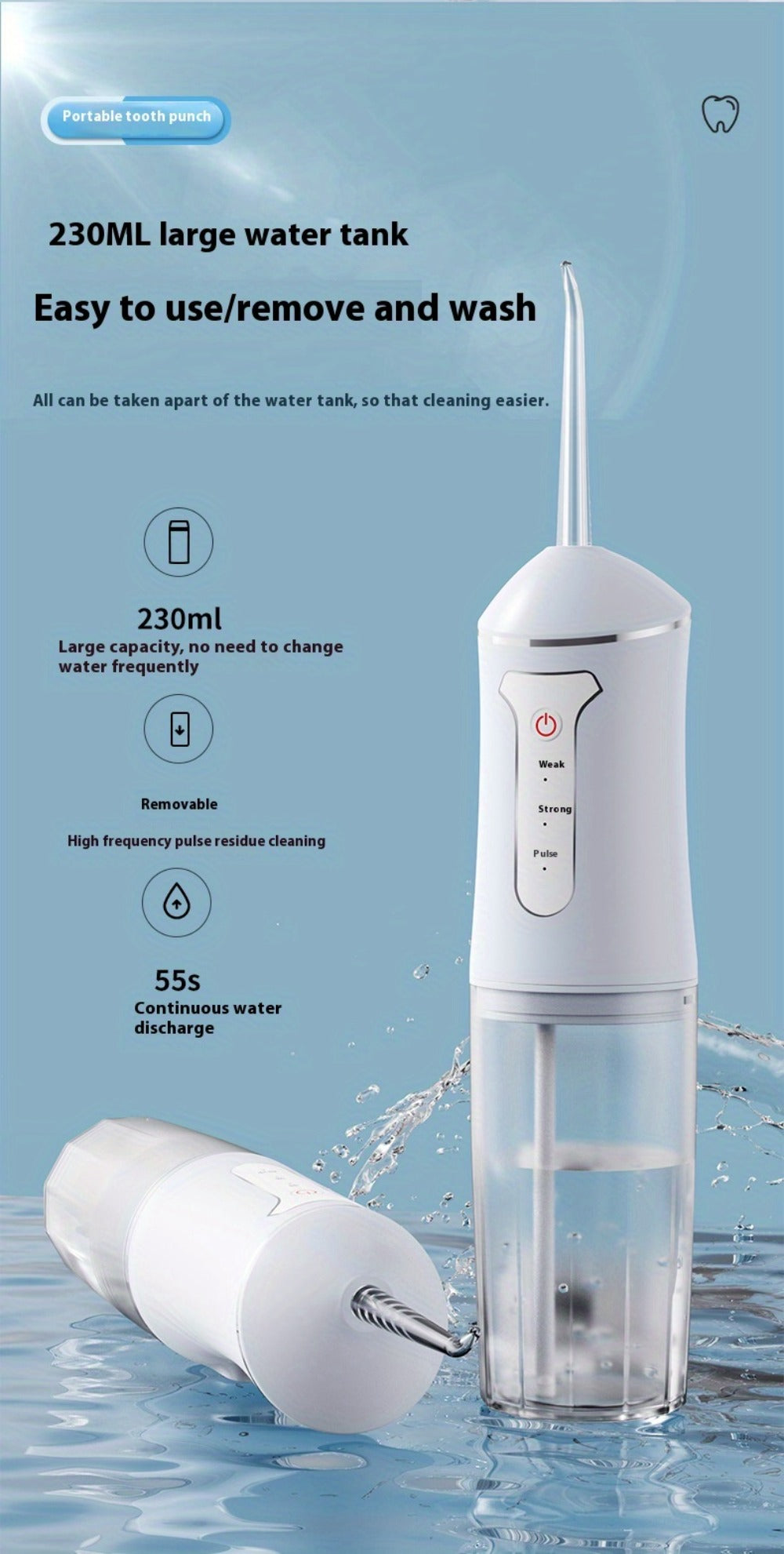 Portable USB Rechargeable Water Flosser with Smart Chip - Stylish Black Electric Orthodontic Appliance Suitable for Healthy Gums, Including 4 Nozzles And Orthodontic Nozzles, 3 Cleaning Modes, Essential for Travel, Valentine'S Day Gift