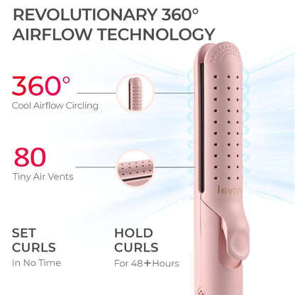 2-in-1 Curling Iron Flat Iron Hair Straightener Curler 360° Adjustable 5-Level Hot Cold Air Dual Voltage Fast Heat for Long Short Hair Black Pink