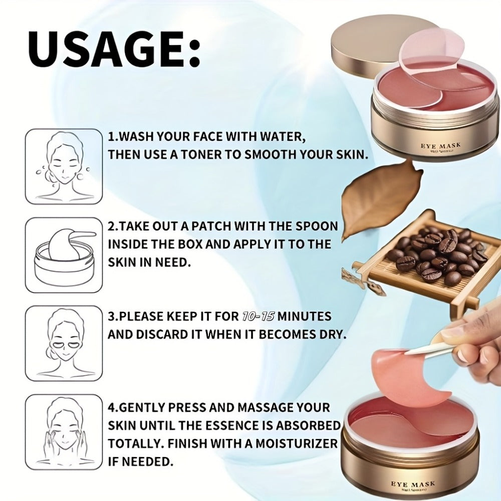 Caffeine Eye Masks 60 Pcs - Under Eye Gel Pads with Hyaluronic Acid & Collagen for Dark Circles, Puffiness & Hydration, Skincare Gift for Women