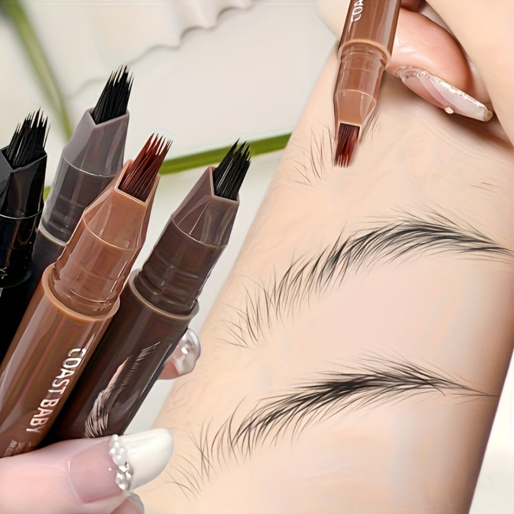 Eyebrow Pencil 2-Pack Multi-Fork Tip – Waterproof 4 Color Brow Pen for Natural Hair Stroke Effect, Hairline Filler & Long-Lasting Wear