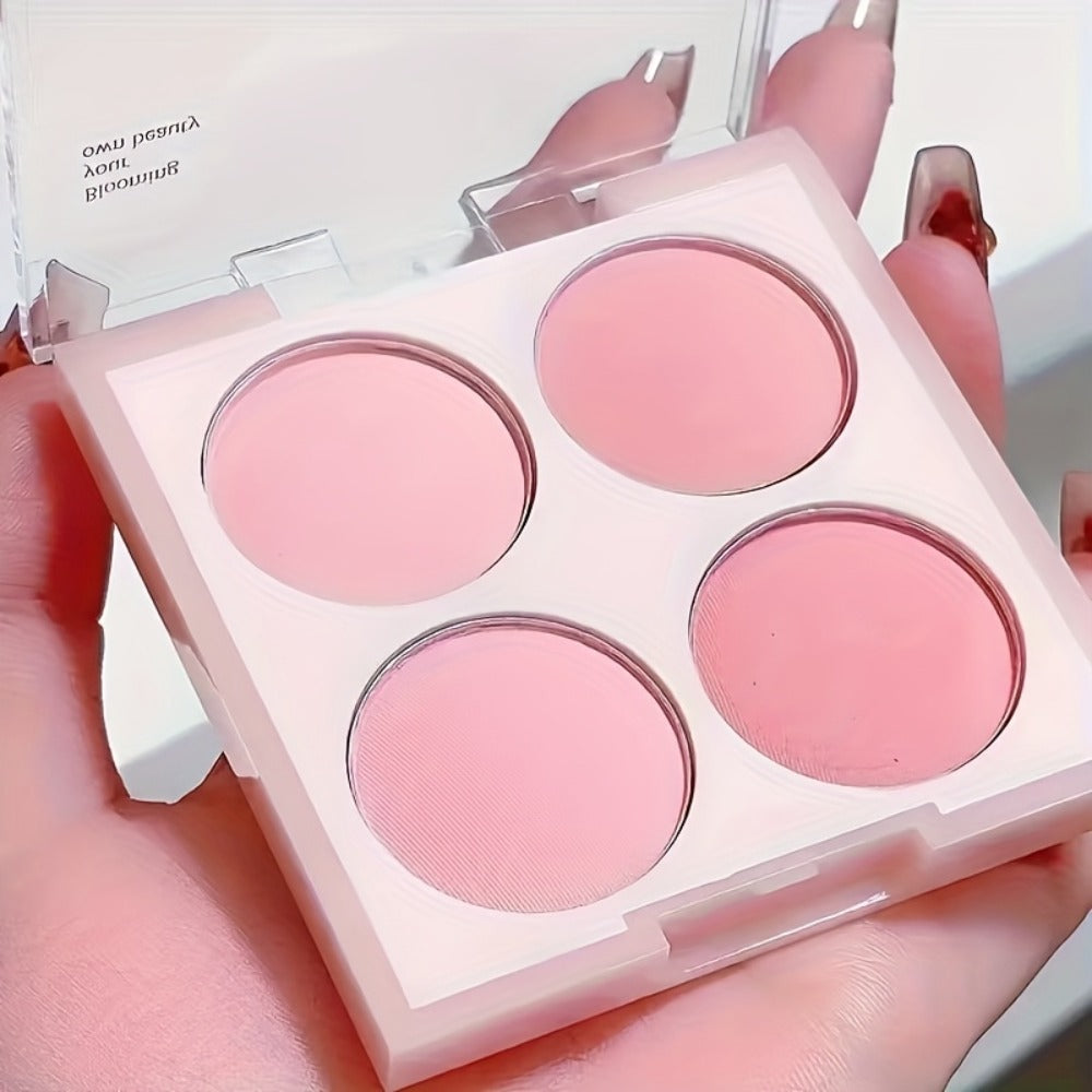 Blush Palette with Brushes Set - 4 in 1 Low Saturation Matte Powder, Soft Gradient Finish, Buildable Coverage for Cheeks & Eyes, Suitable for All Skin Tones, Natural Everyday Makeup Look