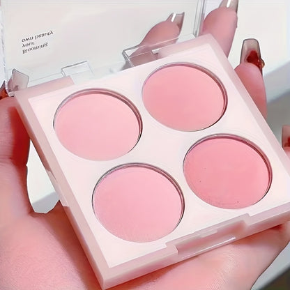 Blush Palette with Brushes Set - 4 in 1 Low Saturation Matte Powder, Soft Gradient Finish, Buildable Coverage for Cheeks & Eyes, Suitable for All Skin Tones, Natural Everyday Makeup Look