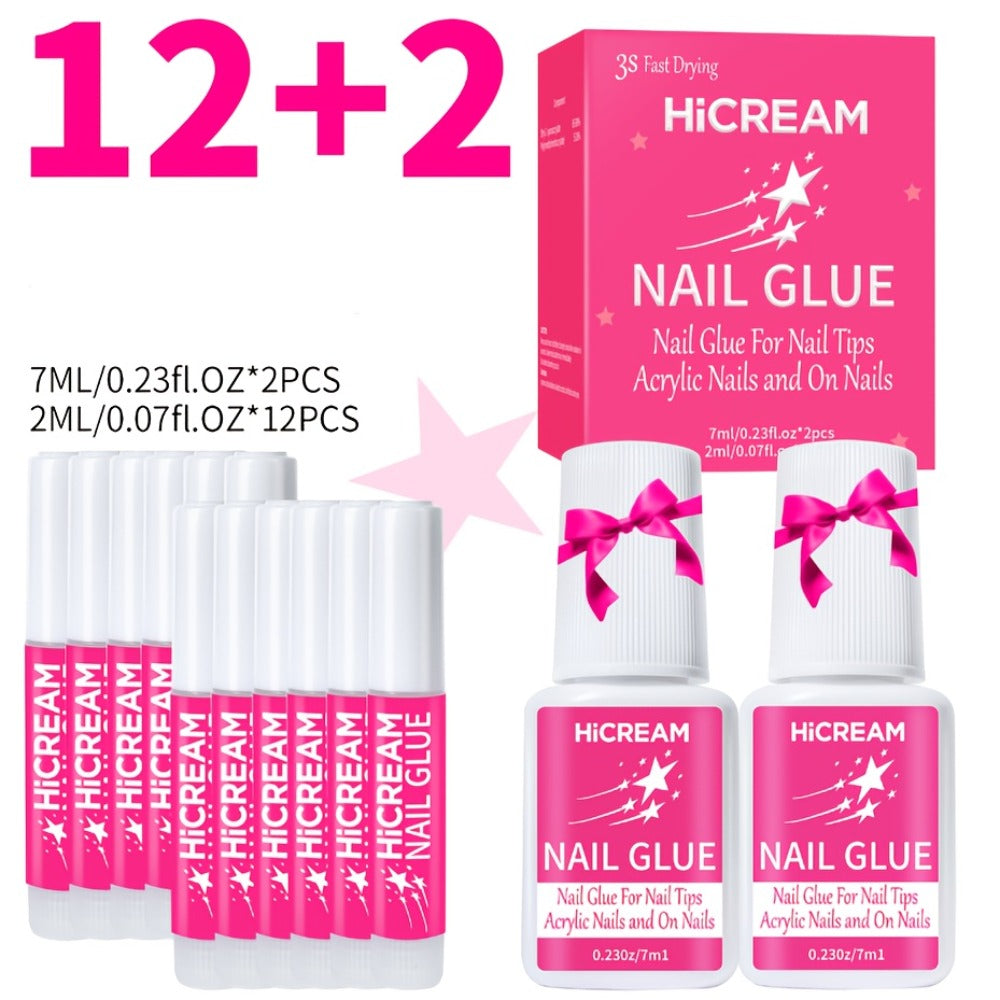 14pcs Quick-Dry Nail Glue, A Total Of 1.28oz, Super Strong Nail Glue 12pcs Of 0.07oz & 2pcs Of 0.24oz, for Acrylic & Fake Nails, Long-lasting, No Lamp Required, Super Strong Nail Glue for Press-Ons & Rhinestones, for Nail Salon Home DIY, Nail Salon