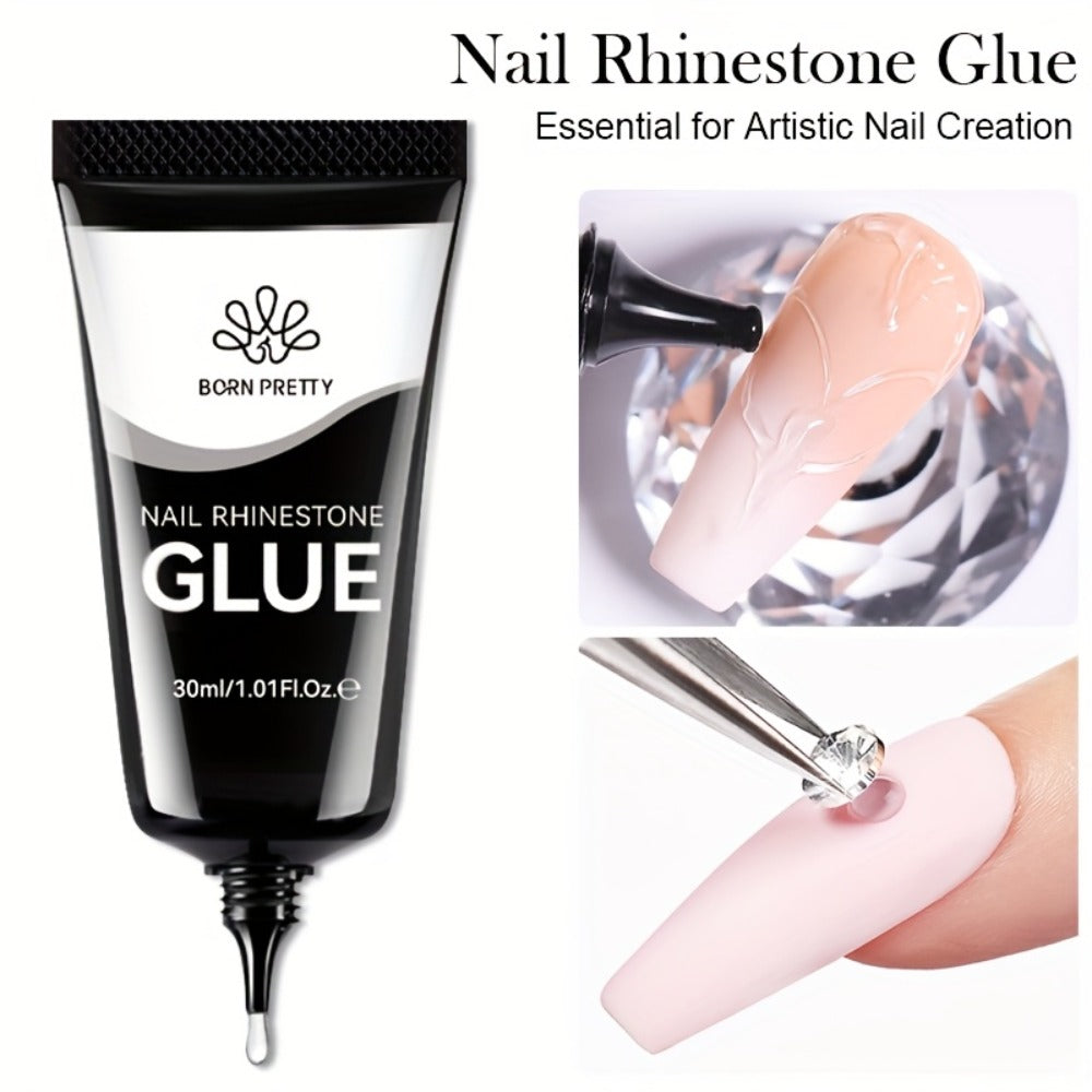 BORN PRETTY Nail Rhinestone Glue 1.01oz 2pcs Gel Nail Glue for Nail Charm 3D Nails Bling Gel for Decoration Nails Gems Nail Supplies