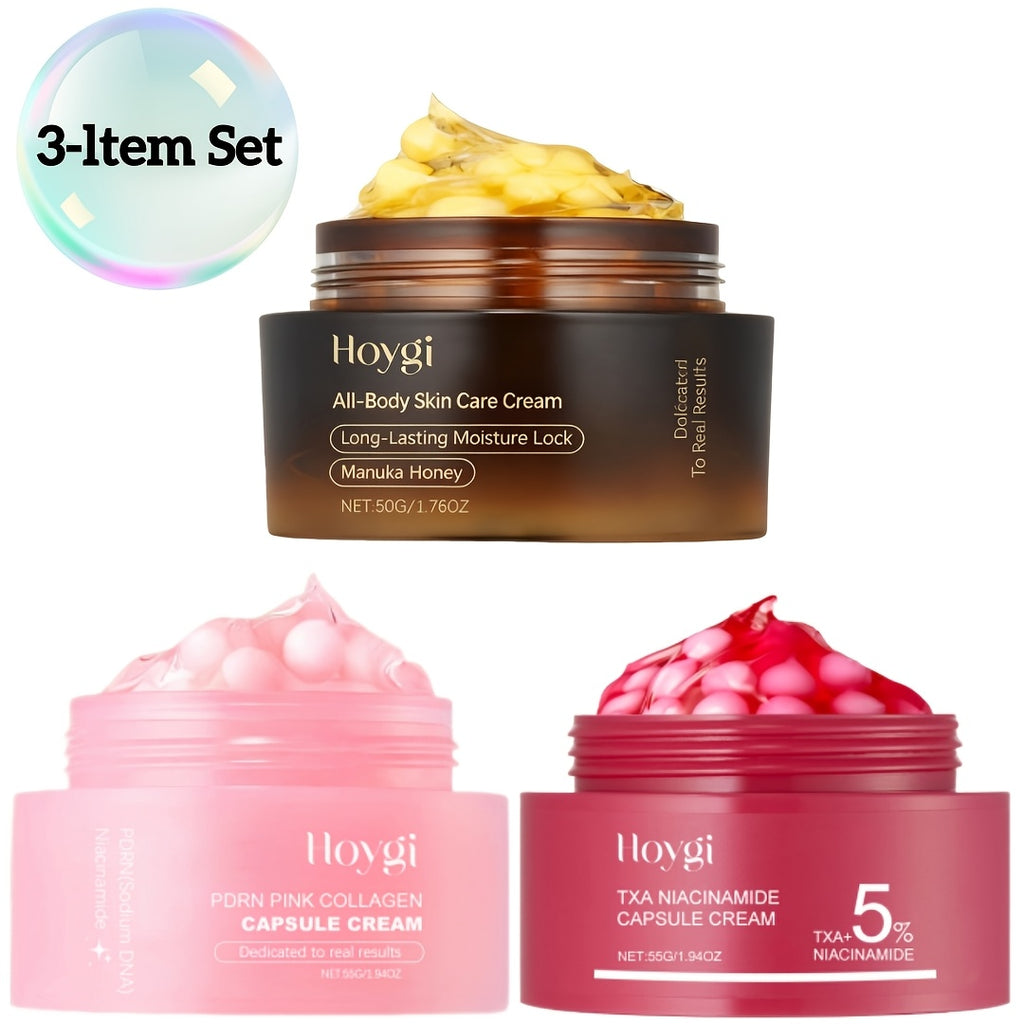 3pcs PDRN Collagen Capsule Cream&Vitamin C Capsule Facial Cream&Nicotinamide Capsule Cream with Capsule Technology, Moisturizes And Locks In Moisture. Suitable for Day And Night Use.valentines Day Gifts, Fall Winter Skincare, Aift Sets for Women
