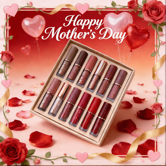Valentine's Day Gifts 12pcs/Set Velvet Matte Liquid Lipstick Book Style Christmas Gift Long-Lasting Non-Stick Cup Not Fade Shimmer Nude Lip Gloss Christmas Gifts