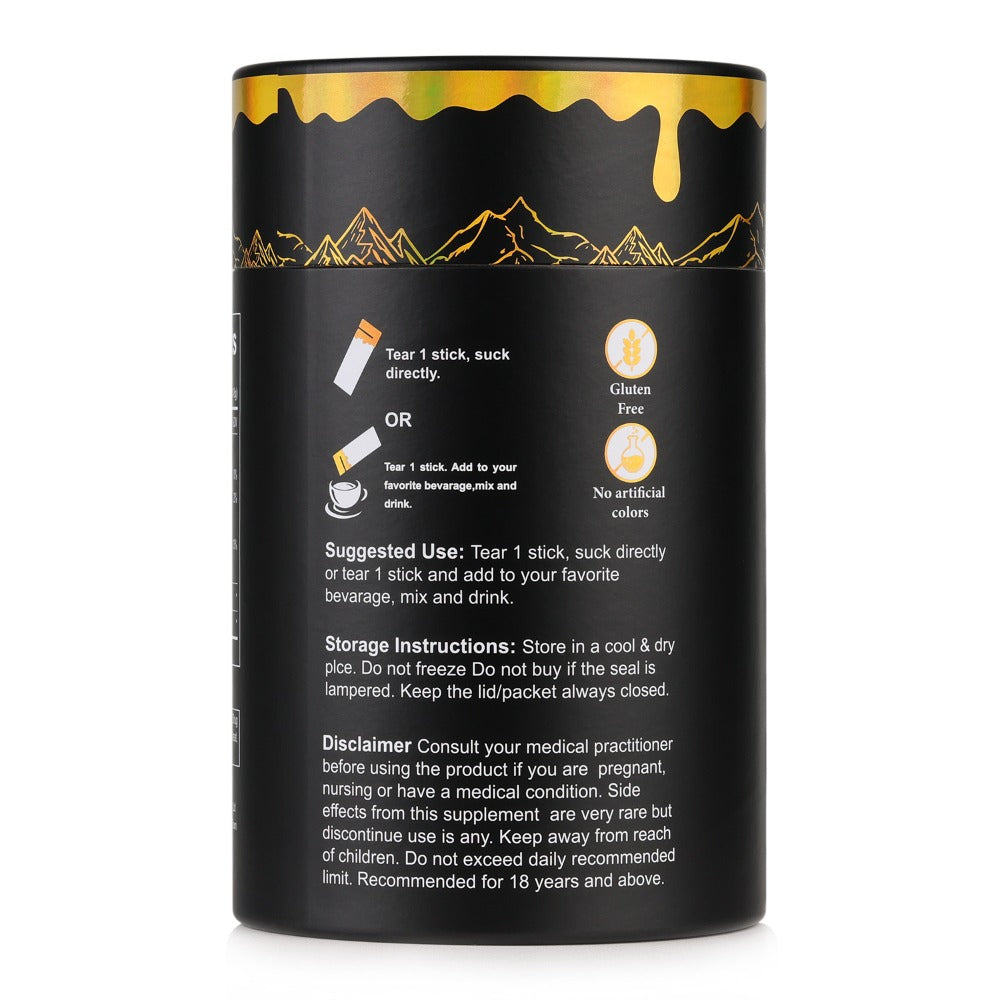 Himaster Shila Honey Sticks, 30 Sticks 1 Bottle Easy to Consume, Shila for Support, Vitality, 85+ Trace Minerals, 75%+ Fulvic Acid for Men & Women Himalayan Shila Sticks with Honey & Saffron