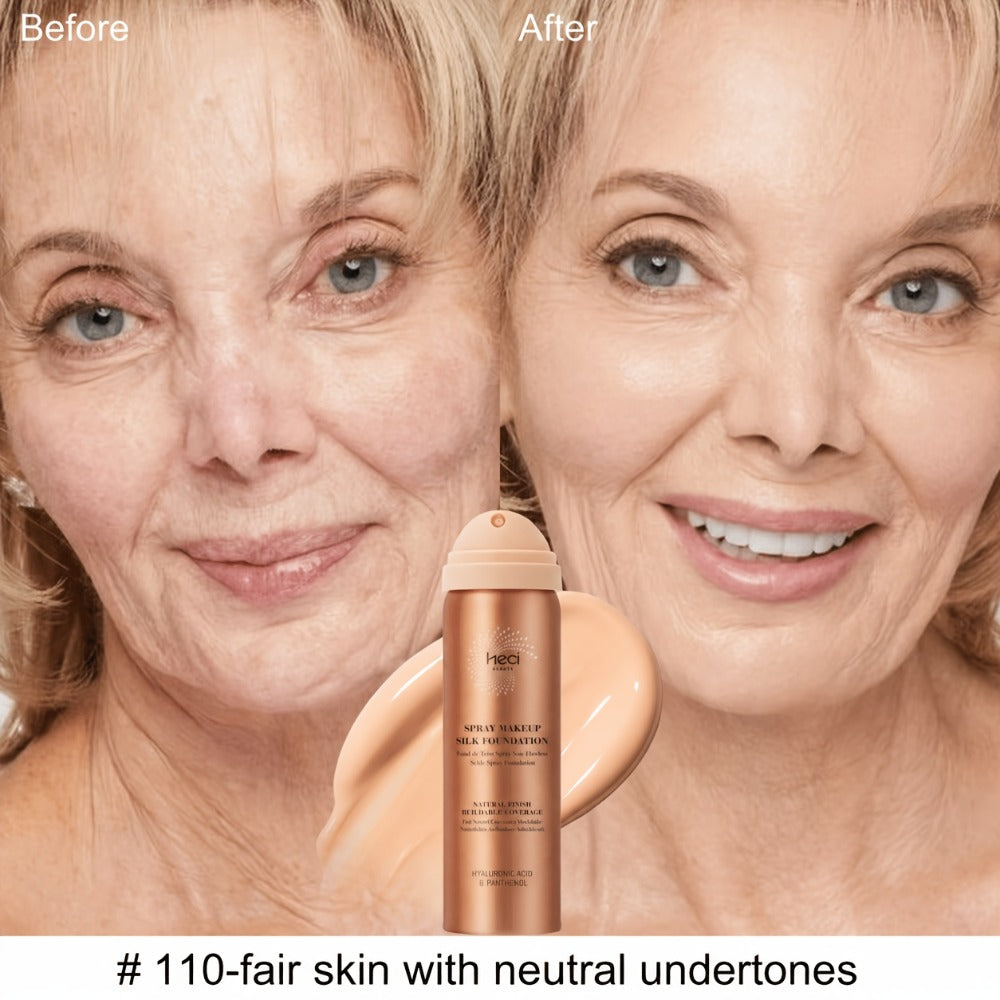 Liquid Foundation Spray with Brush 2PCS Matte Finish Panthenol & Hyaluronic Acid for Sensitive Dry Mature Skin Non-Sticky Natural Flawless Coverage Women