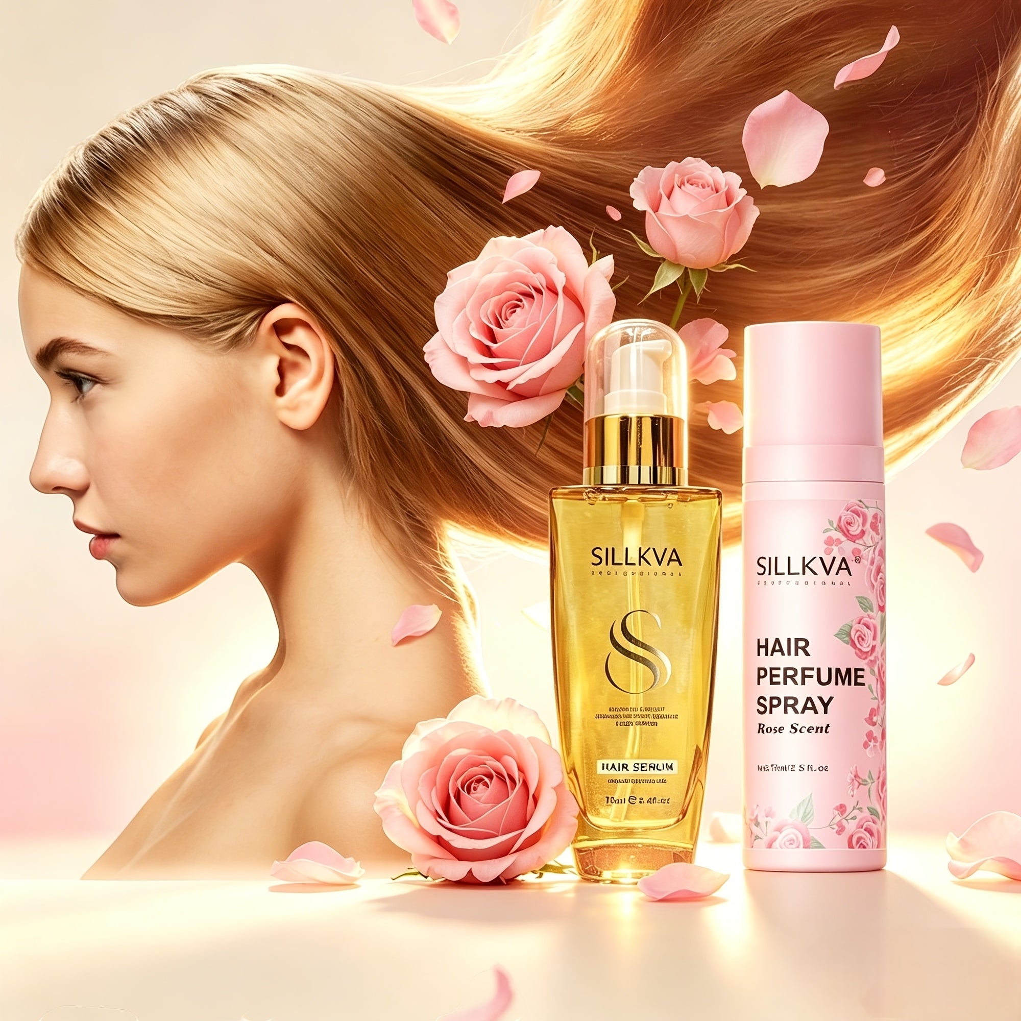 SILLKVA Moroccan Argan Revitalizing Penetrating Hair Oil + Rose Scented Hair Spray Set - A Hair Oil And Rose Essence Spray Specially Developed For Women. It Smooths, Moisturizes, And Strengthens Hair While Leaving A Long-lasting