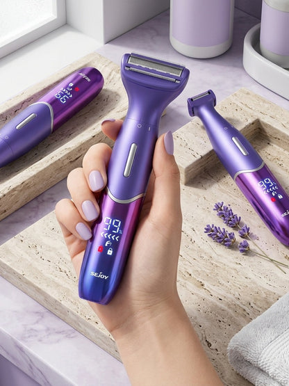 Electric Razor for Women & Men 6-in-1 Bikini Trimmer Hair Remover Kit - Face Eyebrow Nose Arms Legs Pubic Wet Dry Painless Shaver