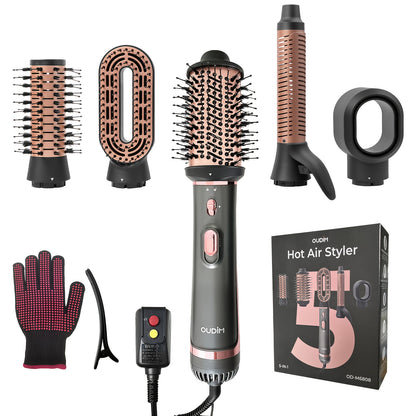 5-in-1 Hot Air Styling Comb Set Negative Ion Hair Dryer Brush Straightening Comb Round Curling Iron Oval Brush Interchangeable Heads for Women Mother's Day Gift