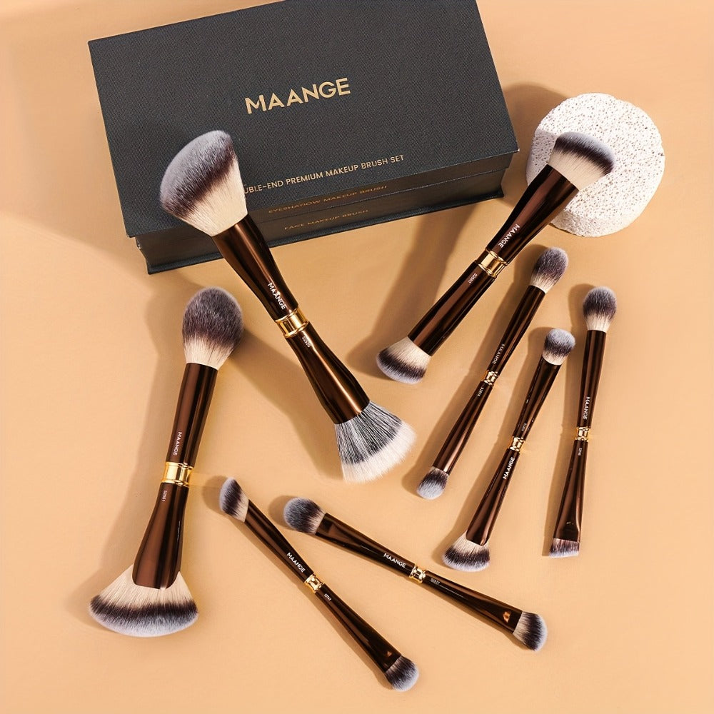MAANGE 8pcs Double-ended Makeup Brushes + Storage Box High-end Makeup Tools Double-ended Foundation Brush Blush Brush Contour Brush Multi-function Makeup Brush Suitable for Facial Makeup Women's Beauty Tools Daily Travel Commuting Women's Gifts, Professio
