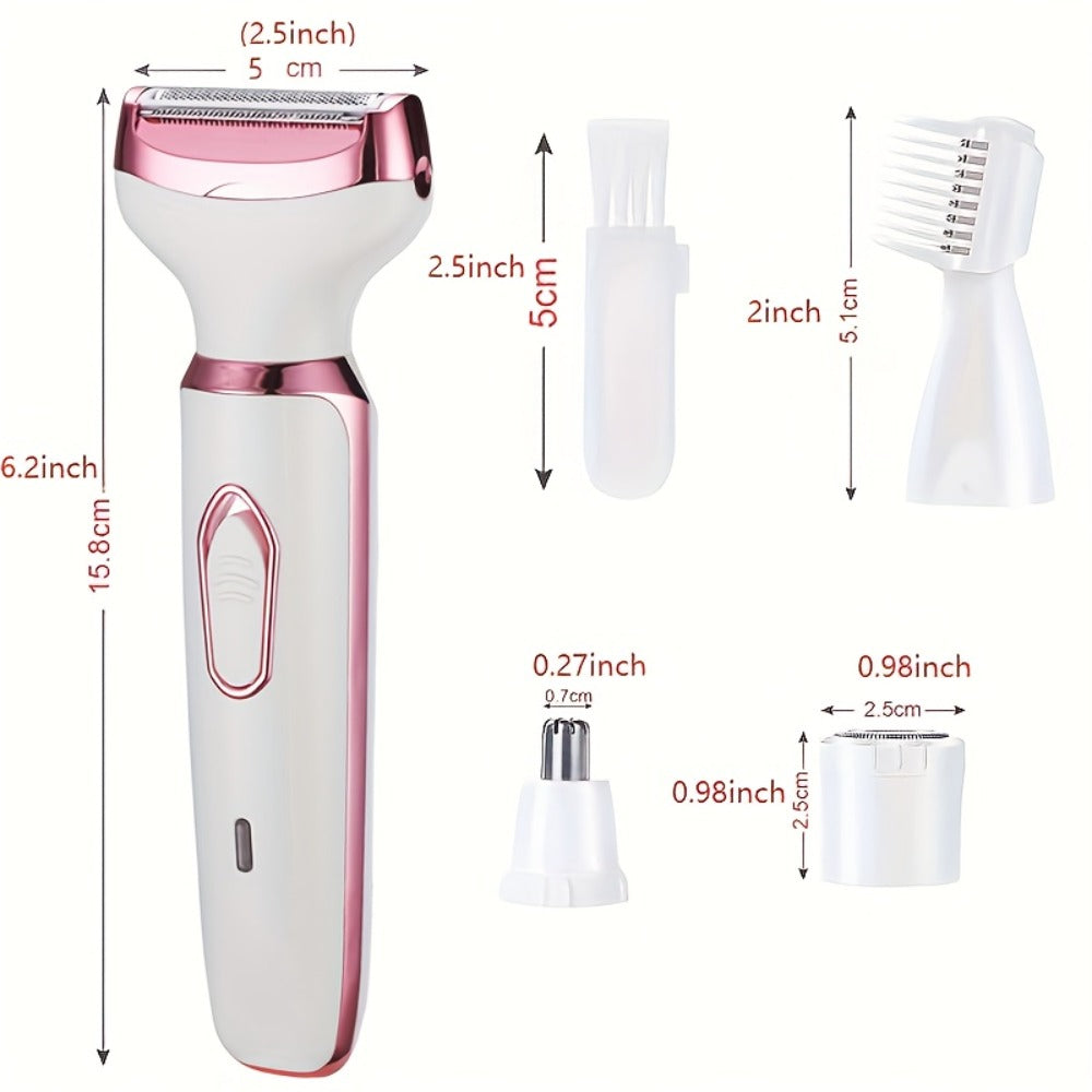 4In1 Women'S Electric Hair Remover Multifunctional Women'S Electric Shaver Trimmer Set Bikini Line Trimmer for Women USB Rechargeable for Eyebrows, Nose, Face Legs Hair Removal Portable Gentle Perfect Gift for Women