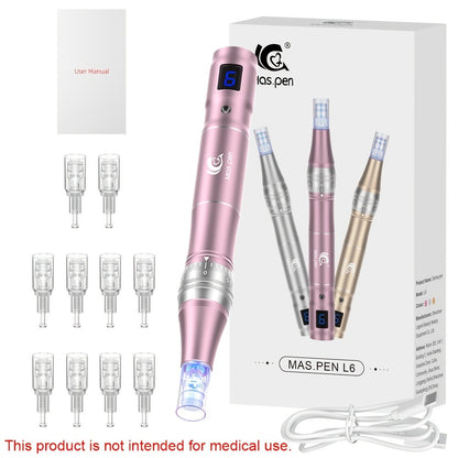 Derma Pen Microneedling Pen 6 Adjustable Levels - 10PCS Replacement Tips 0.15mm 500mAh Battery At-Home Skin Rejuvenation Anti-Aging Collagen Boost Tool