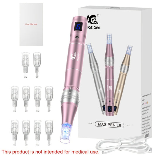 Adjustable 6 Level Derma Pen/Mas Pen with 10pcs Screw Replacement Tips 0.15mm, 500mAh Built-in Battery, Great At-home Skincare Tool