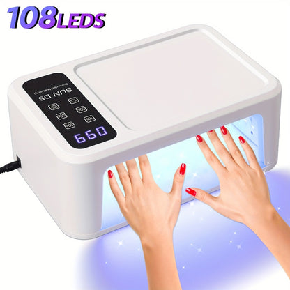 Dual Hand LED Nail Lamp – 2-in-1 Blue & Red Light Gel Curing Light with Removable Plate, 4 Timers & Auto Sensor | Professional Fast Nail Dryer for Both Hands, Home & Salon DIY Manicure