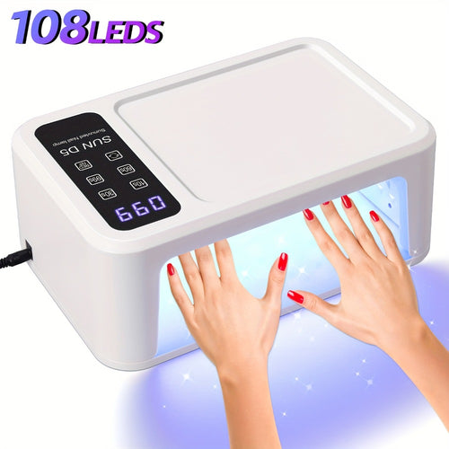 Dual Hand LED Nail Lamp – 2-in-1 Blue & Red Light Gel Curing Light with Removable Plate, 4 Timers & Auto Sensor | Professional Fast Nail Dryer for Both Hands, Home & Salon DIY Manicure