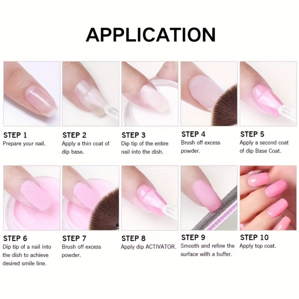 Dip Powder Nail Kit 11pcs for Beginners - 4 Nude Skin Tone Shades Golden Glitter Base Coat Top Coat Activator French Nail Art Gift Set
