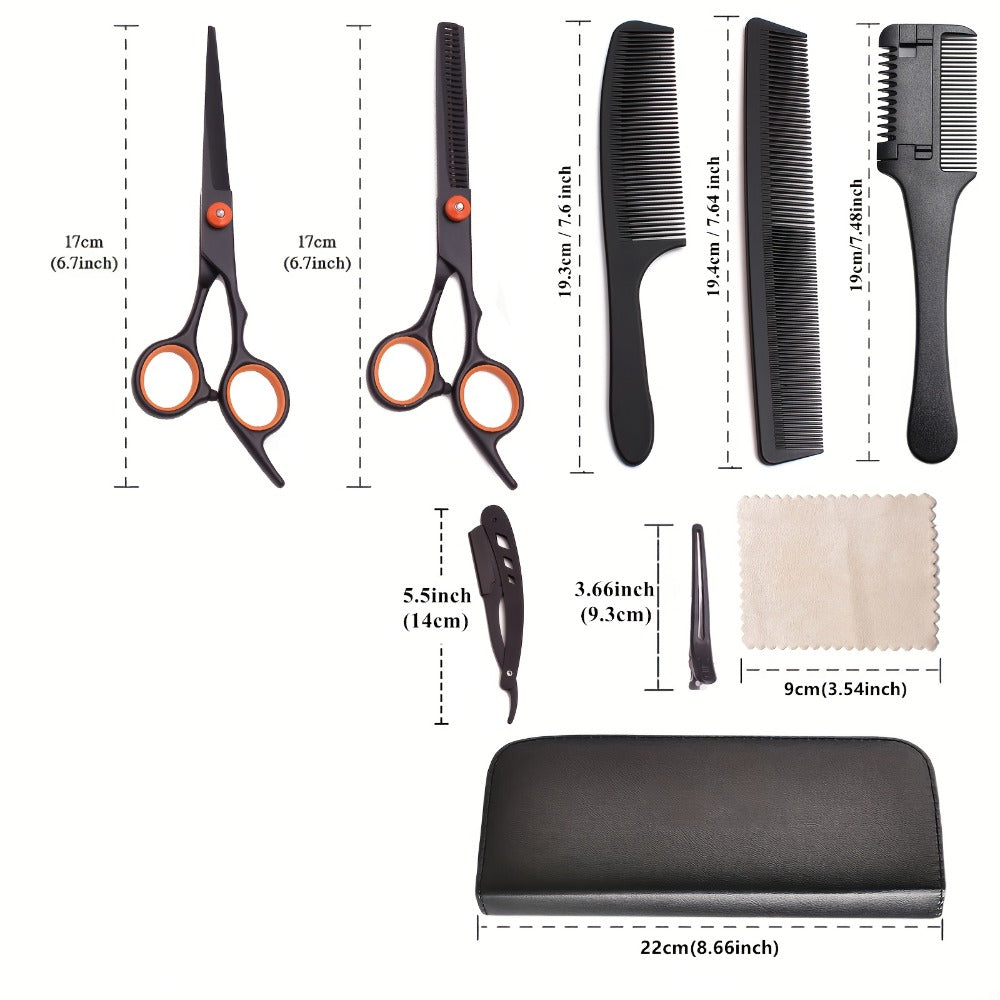 [Hair Cutting Scissors] Prfoessional Hair Scissors Japan Stainless Hair Cutting Scissors Black Haircut Set Razor Barber Scissors Comb Thinning Shears Salon