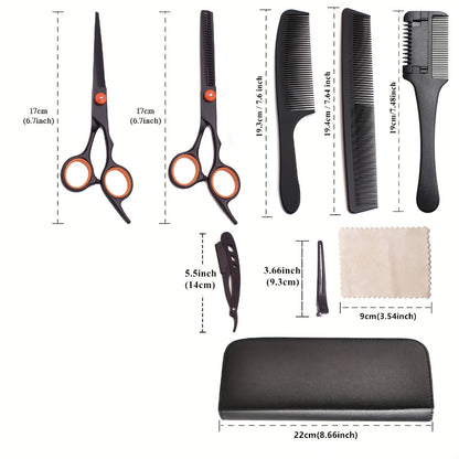 Professional Hair Cutting Scissors Set - Japan Stainless Steel Barber Shears with Thinning Scissors, Razor Comb Kit for Salon & Home Haircut