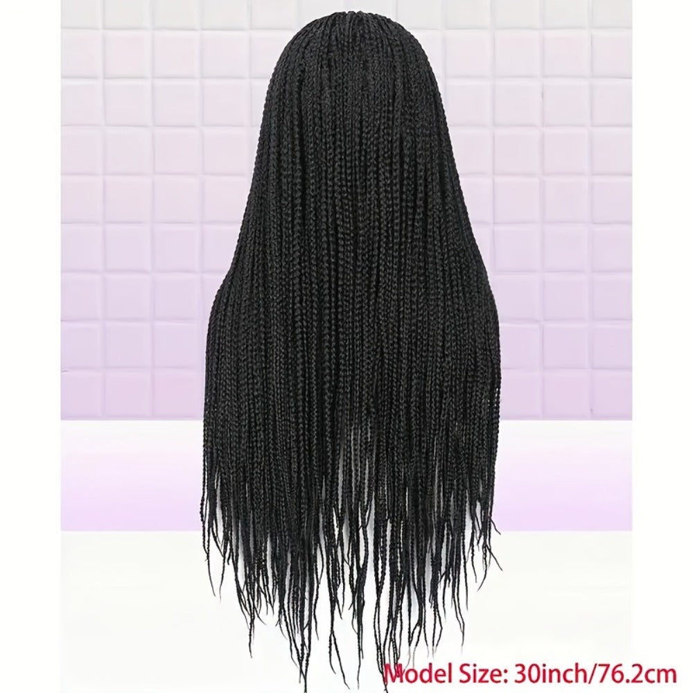 Box Braids Wig 360 Full Lace Front and Back Knotless Braided Wig 30 Inch for Women Natural Hairline High Temperature Fiber Wedding Party Daily Wear Multiple Colors
