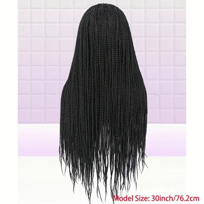 Box Braids Wig 360 Full Lace Front and Back Knotless Braided Wig 30 Inch for Women Natural Hairline High Temperature Fiber Wedding Party Daily Wear Multiple Colors